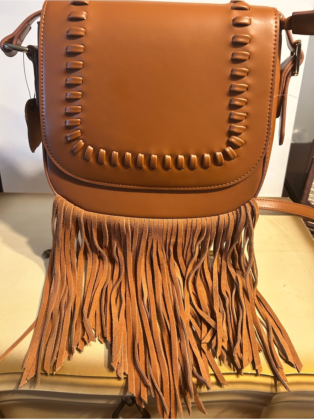 Fringed Crossbody Bag in Cognac Tan - Stylish Everyday Shoulder Bag